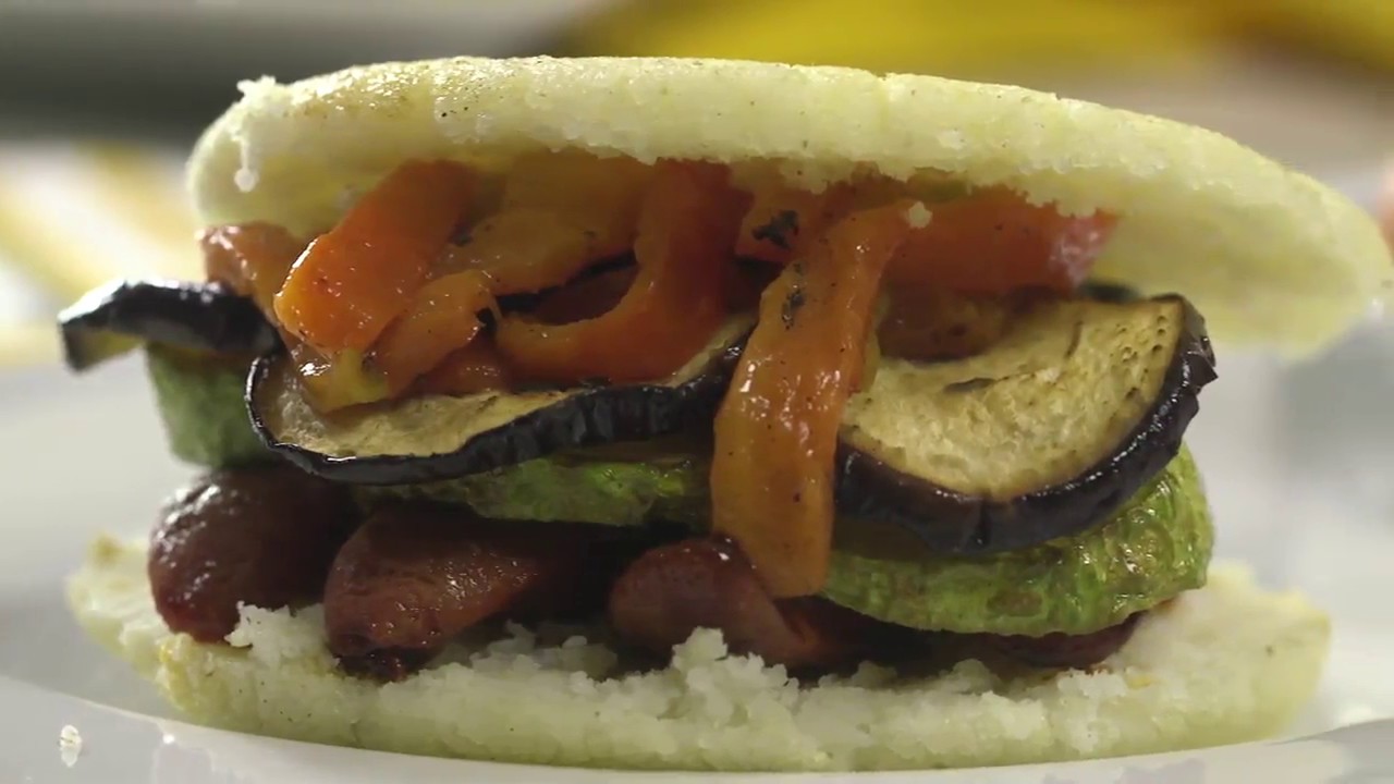 Arepas with Grilled Vegetables and Chorizo