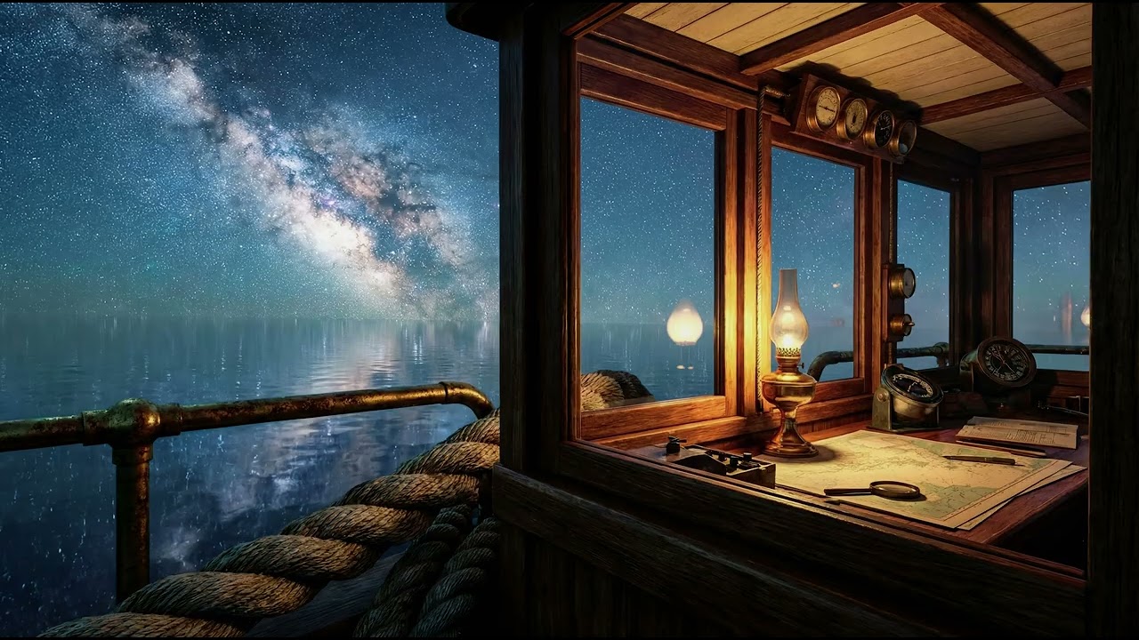 The Drifting Wheelhouse | Gentle Water Ripples & Starry Night Ambience in a Drifting Cabin