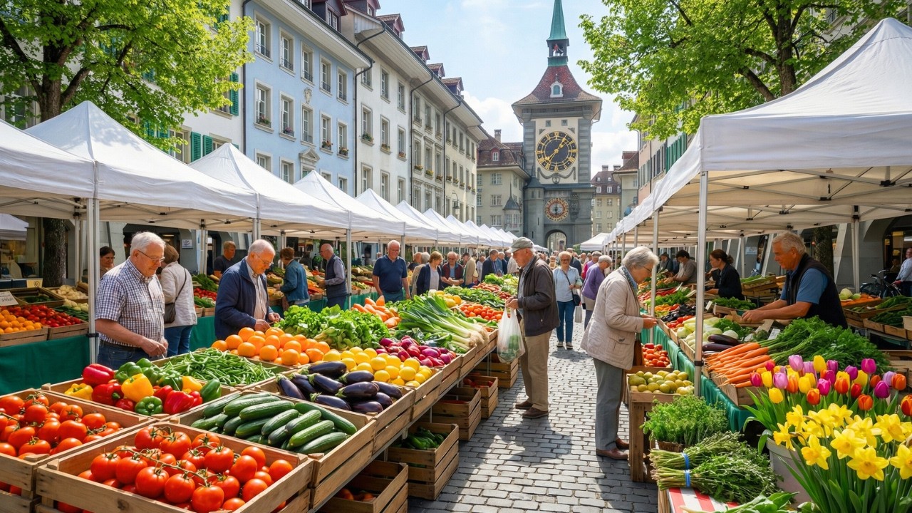 Morning Farmers Market in Bern 🇨🇭 | Walking Tour in Switzerland&rsquo;s Most Beautiful City