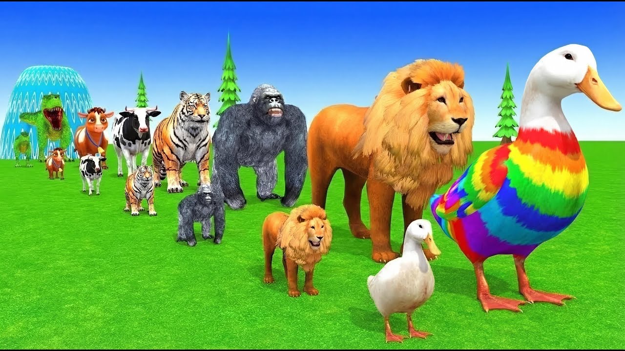 Long Slide Game with Cow Elephant Gorilla Hippopotamus Tiger 3d Animal Game Funny 3d Animals