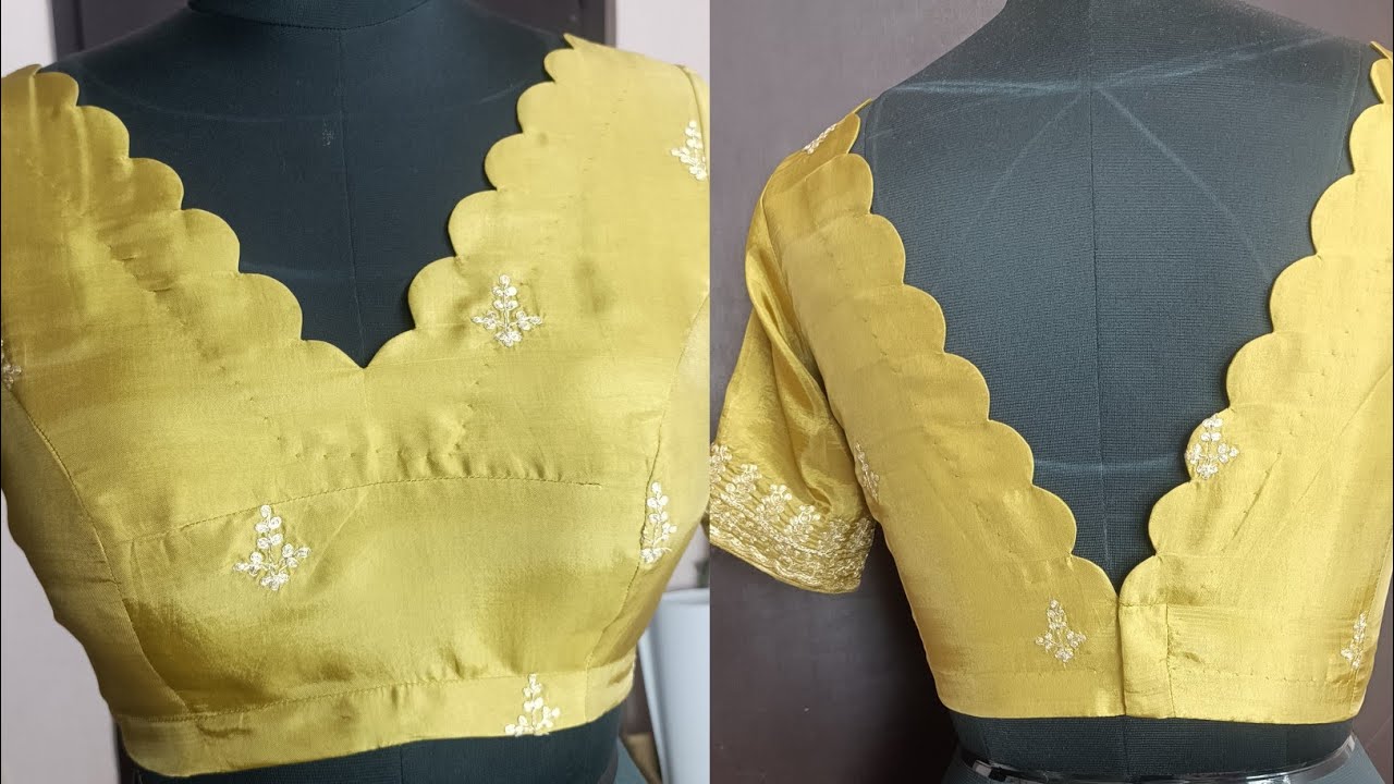 V నెక్ లో  కట్ వర్క్ బ్లౌజ్ స్టిచ్చింగ్ చాలా ఈజీగా//V neck in cut work blouse stitching very easy