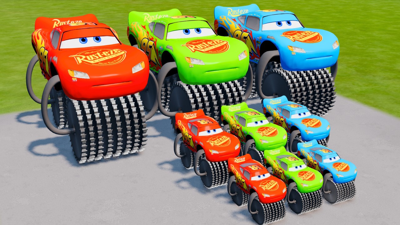 TRANSPORTING PIXAR CARS & FRUITS WITH COLORED & JOHN DEERE vs CLAAS vs TRACTORS - BeamNG.drive #983