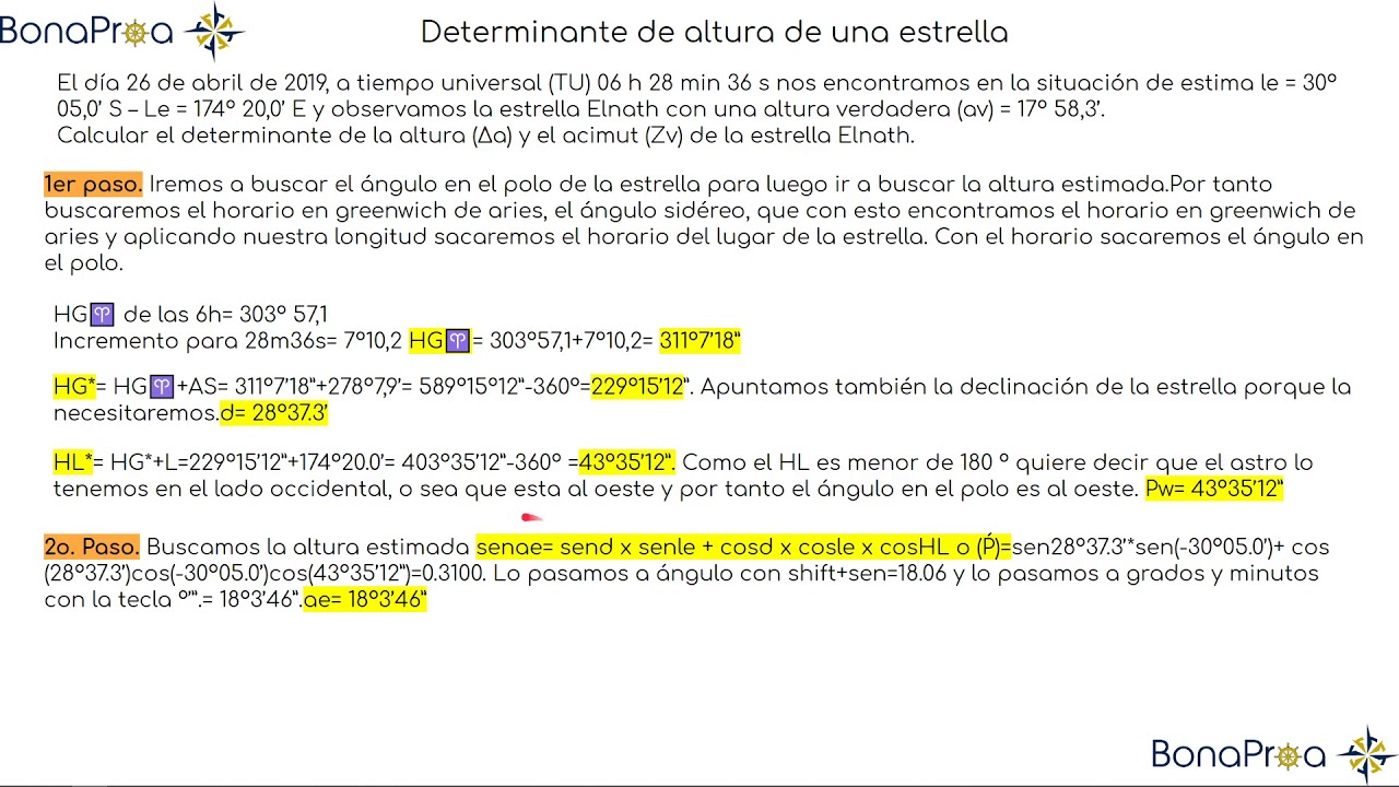 Como hallar el determinante de altura de un astro. Capitán de yate online