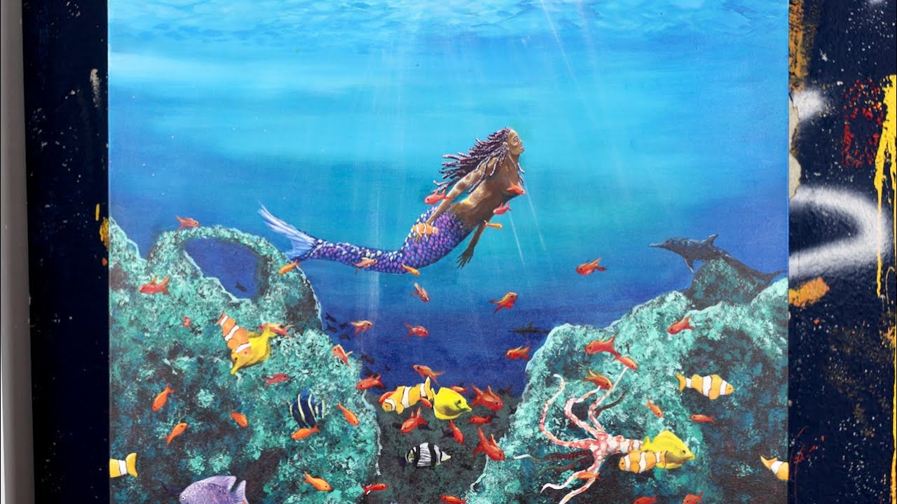 Amazing Tropical Fish and Mermaid Acrylic Painting