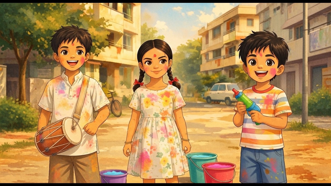 Holi 1990 – Rangon Bhara Bachpan | A Ghibli-Style Indian Colony Story #indianholi #90sindia
