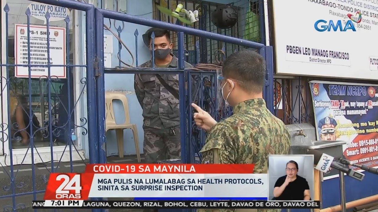 Mga pulis na lumalabag sa health protocols, sinita sa surprise inspection | 24 Oras