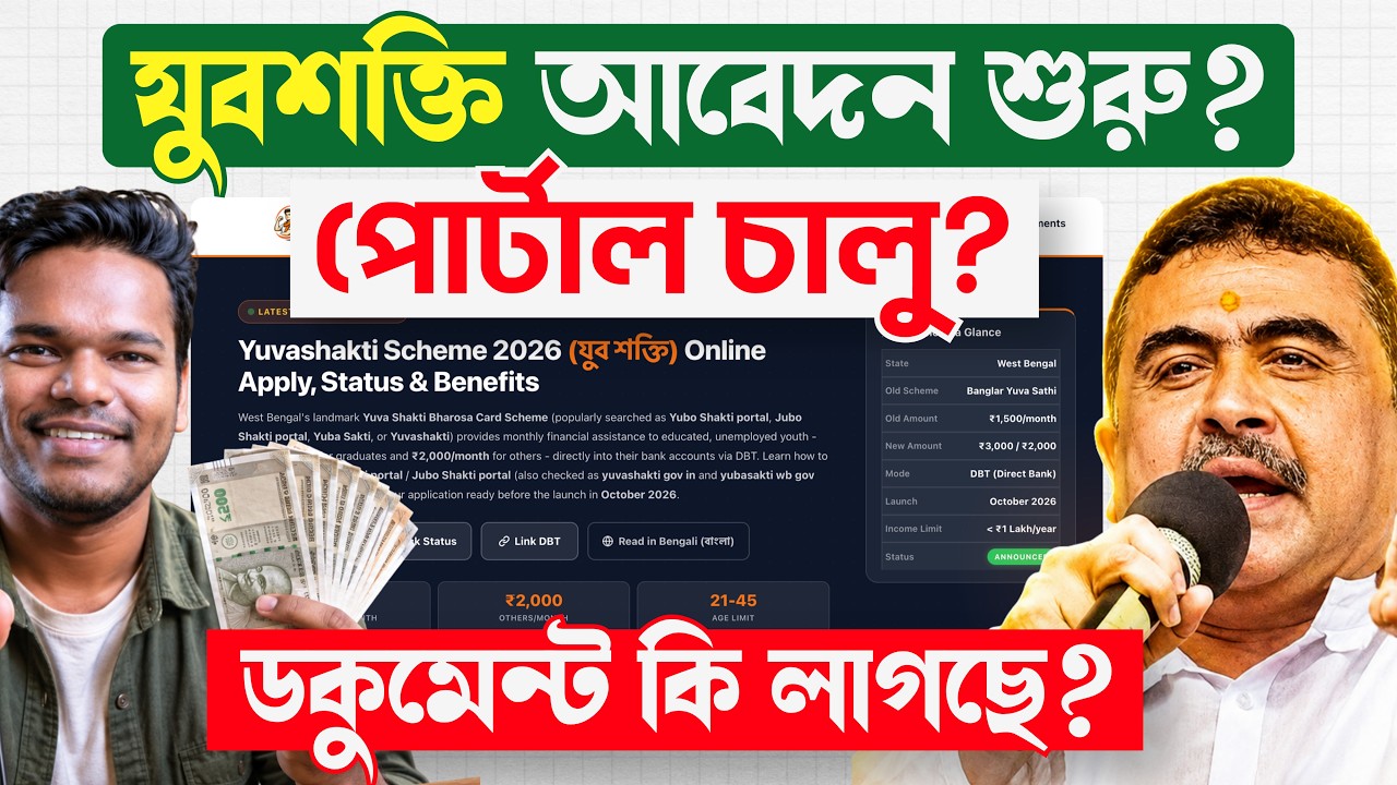 অবশেষে যুবশক্তি অনলাইন আবেদন শুরু হল? 🔥 ওয়েবসাইট চালু? Yuvashakti Apply Online 2026 #Yuvashakti