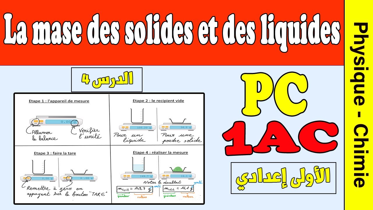 Mesure de la masse des solides et des liquides 1ère années collège | cours pc 1AC