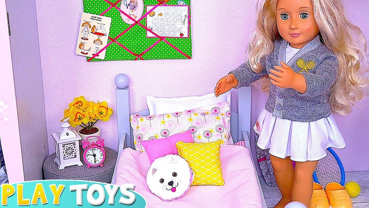 Baby Doll Dress up in Pink Bedroom for Tennis Lesson! Play Toys school routine!
