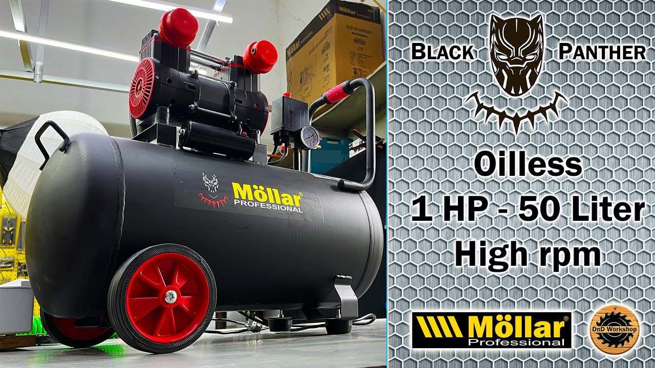 Kompresor Senyap 50 Liter dari Mollar - Oilless Black Panther AC1550BP-R 50 Liter 1 HP
