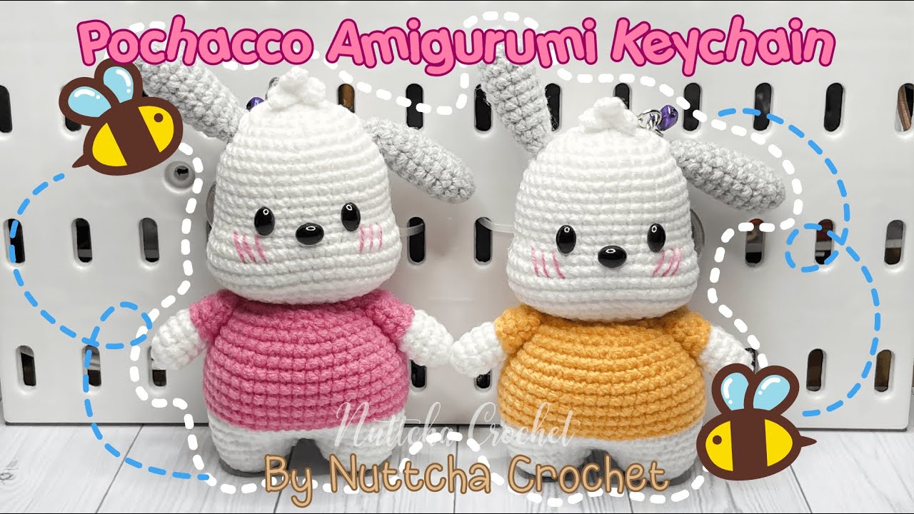 วิธีถักไหมพรม ตุ๊กตา โปชักโกะ สุนัขสีขาวจากซานริโอ How to Crochet Pochacco Amigurumi Keychain.