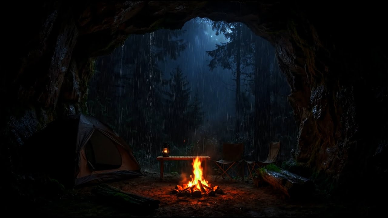 🔴 LIVE Heavy Rain Sounds 🌧️ Forest Cave Ambience for Deep Sleep All Night