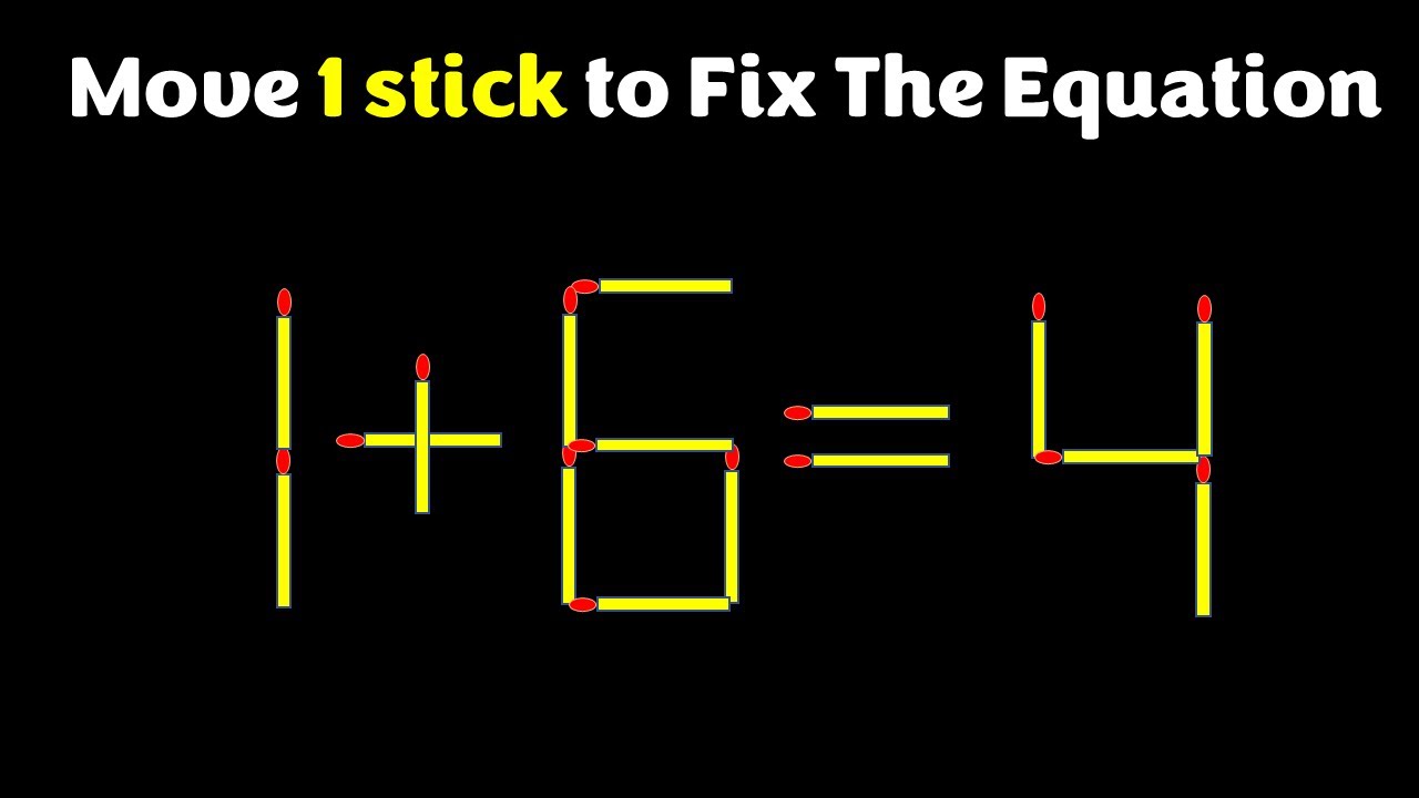 Move only 1 stick to make the equation correct | Matchstick Puzzle 1+6=4 #simplylogical #braintest