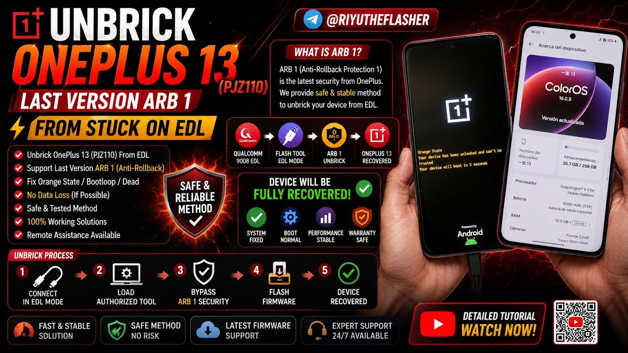UNBRICK ONEPLUS 13 (PJZ110) LAST VERSION ARB 1 FROM STUCK ON EDL✅🆗