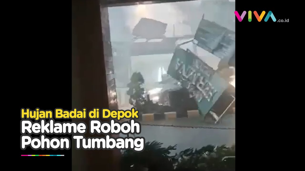 Depok Hujan Badai! Papan Reklame Roboh, Pohon Tumbang Timpa Mobil