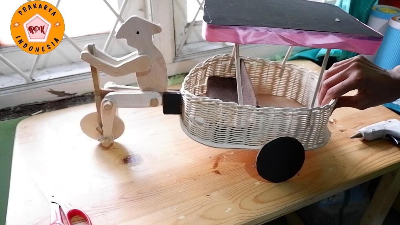 tutorial becak anyaman rotan, rotan prakarya sd #rotan #anyaman