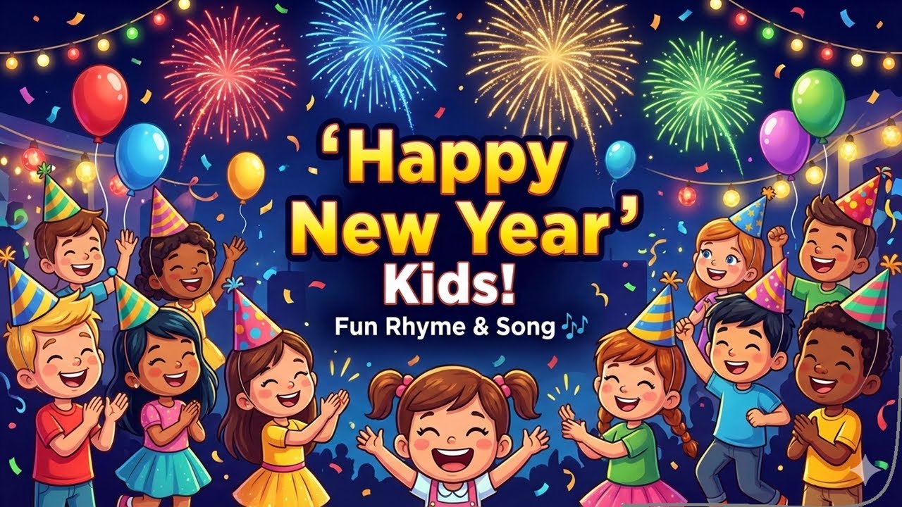 Happy New Year Song for Kids 🎉 | Fun New Year Rhyme in Hindi & English Video by @AlphaJingle