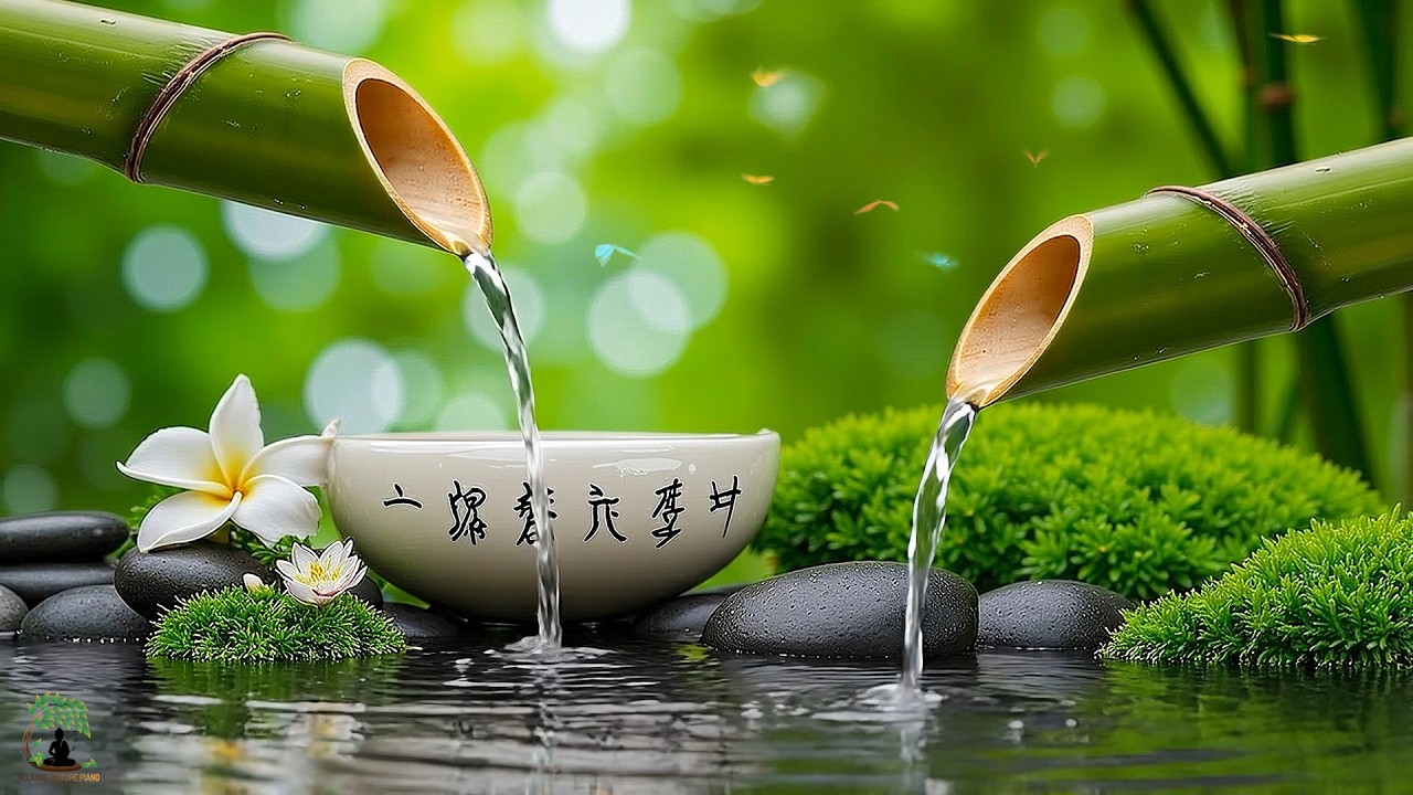 Relaxing Piano + Bamboo Water Fountain 🌿 LIVE Deep Sleep & Healing Music
