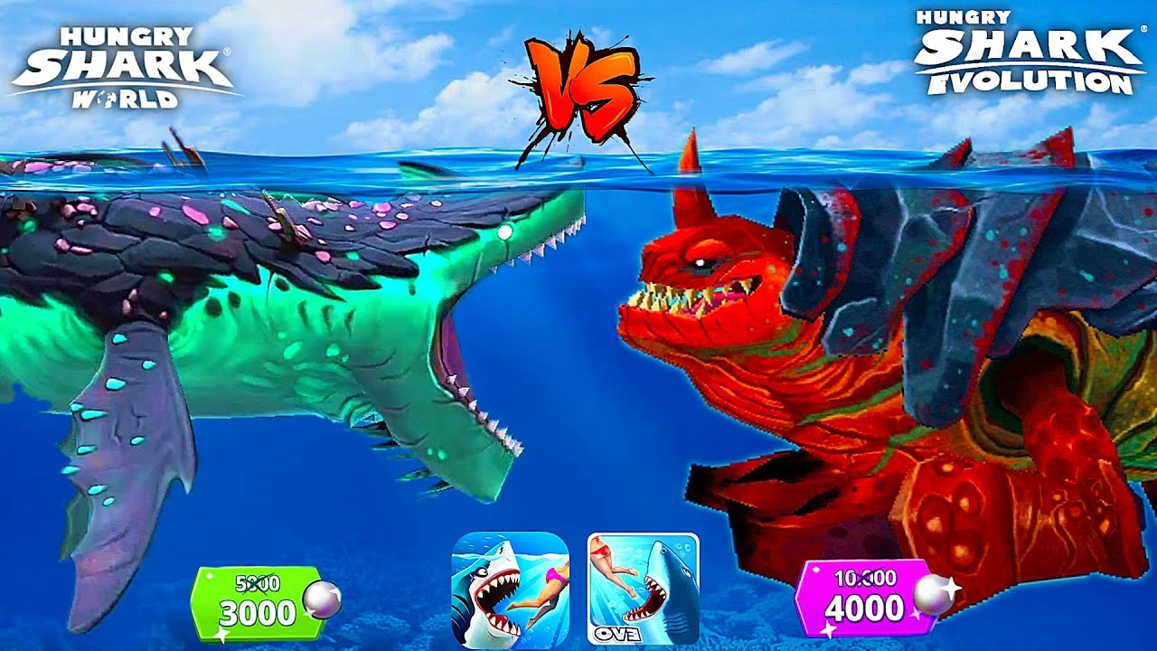 LEVIATHAN SHARK VS UNDERSHARKER SHARK - HUNGRY SHARK EVOLUTION VS HUNGRY SHARK WORLD - GAMEPLAY