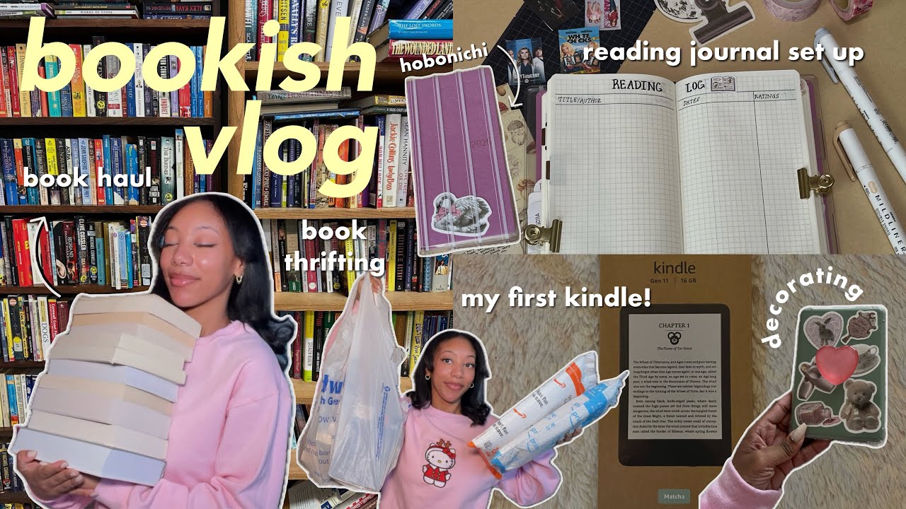bookish vlog 🍵🧸 | new kindle, book thrifting, hauls, reading journal, wrap ups, book club and more!