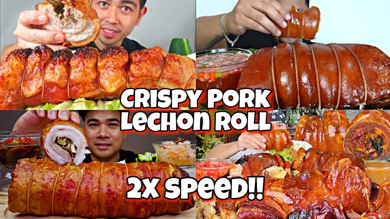 2x speed!!🔥ASMR How MUKBANGERS eats CRISPY PORK BELLY ROLL LECHON 🤤Fast Motion Eating Compilations 