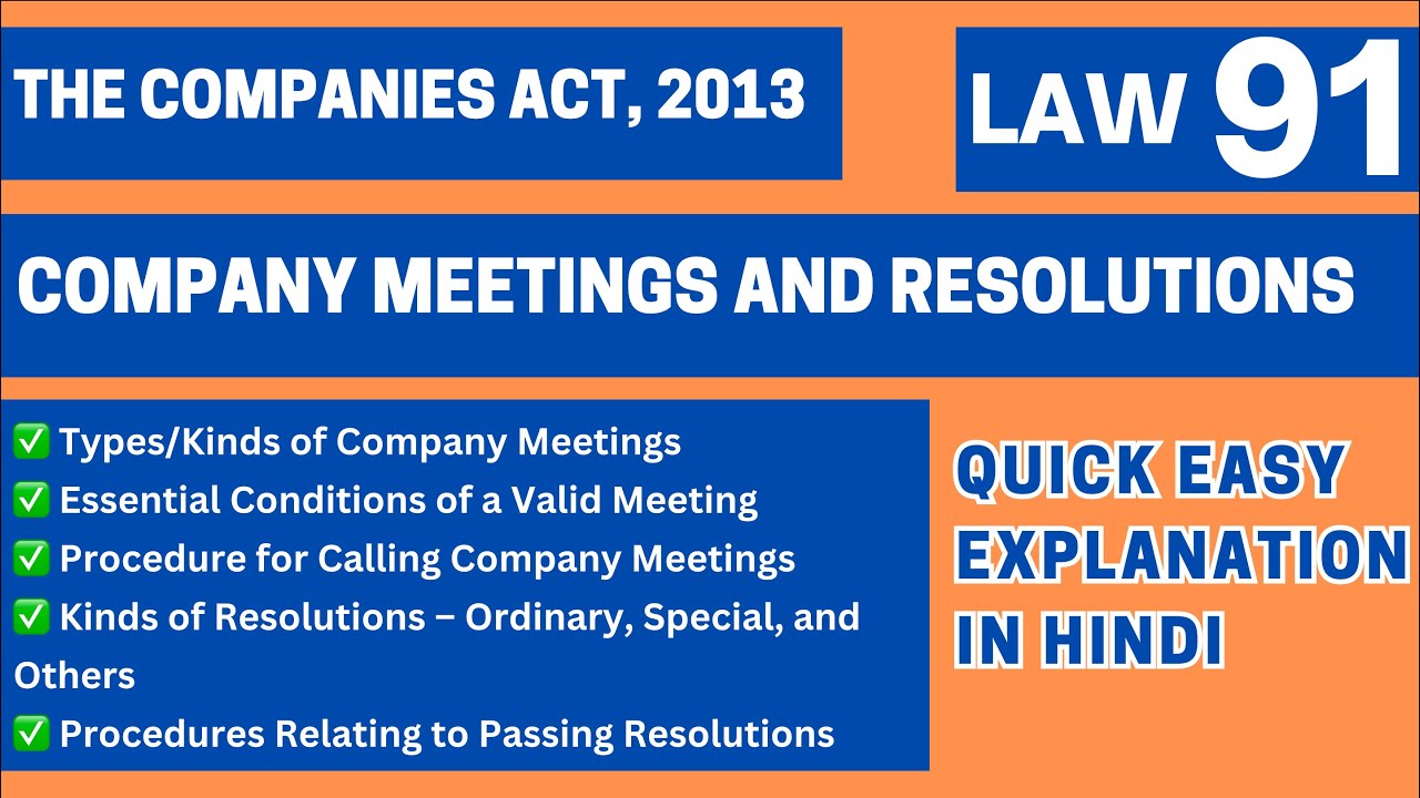 Company Meetings and Resolutions | Types Kinds Procedures | Company Law LLB BALLB UGC NET | LAW91