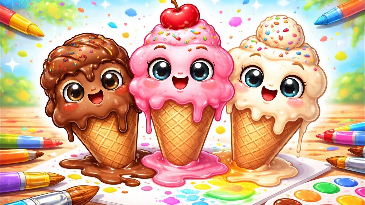 How To Draw cute Ice-cream Drawing, Painting & Coloring For Kids and Toddlers_ 🍦 🌈 🎨 🖌