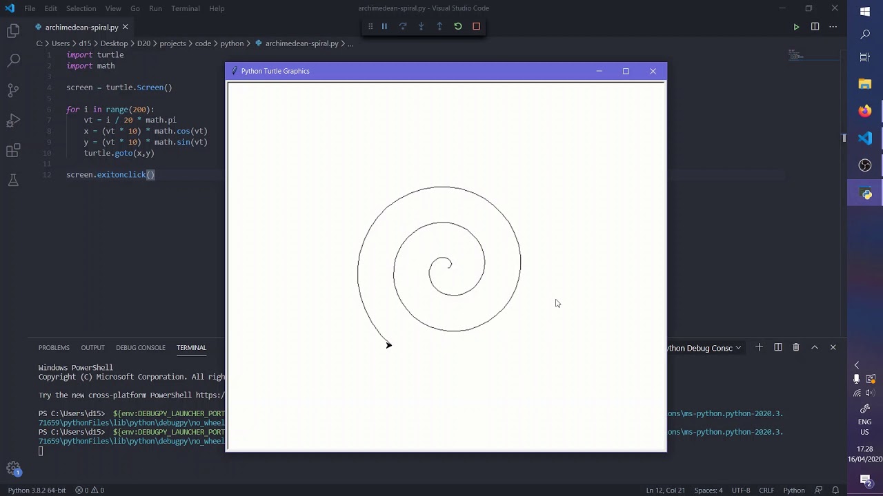 Codebymath with Python - Archimedean spiral