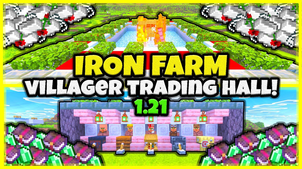 IRON FARM VILLAGER TRADING HALL! In Minecraft Bedrock 1.21