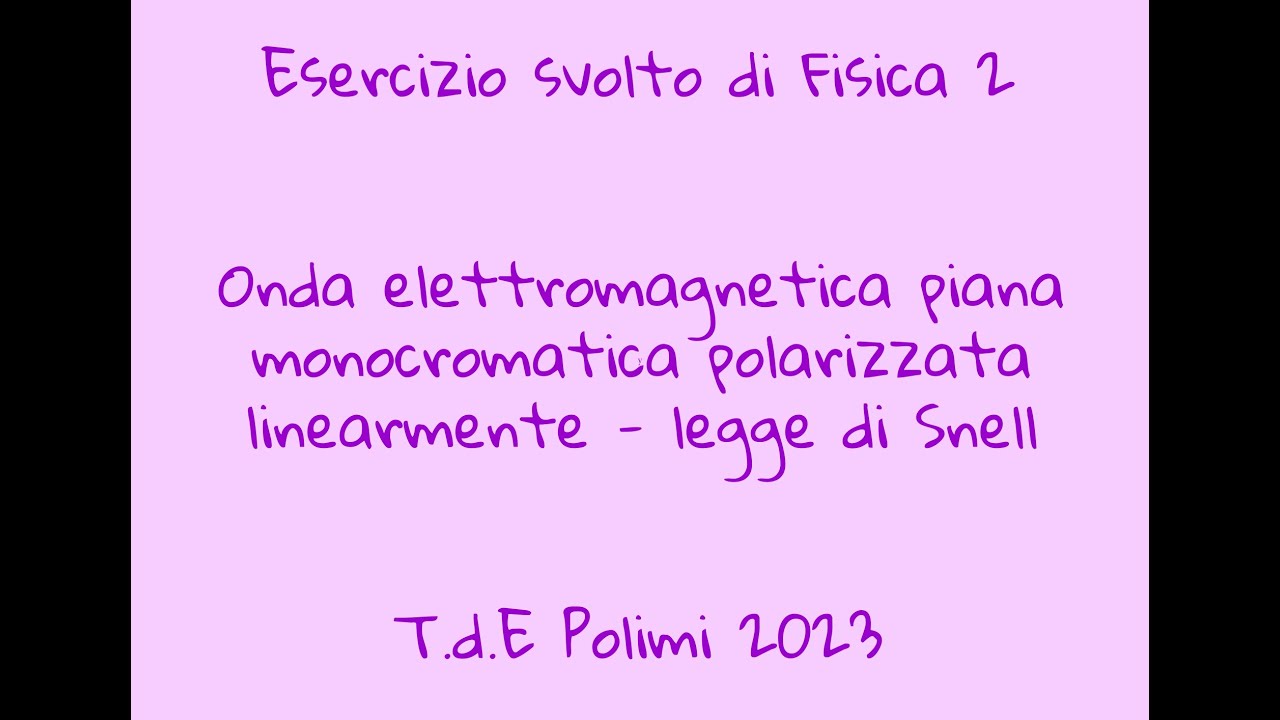 Risoluzione esercizio di Fisica 2 - Onde elettromagnetiche - Rifrazione e Legge di Snell
