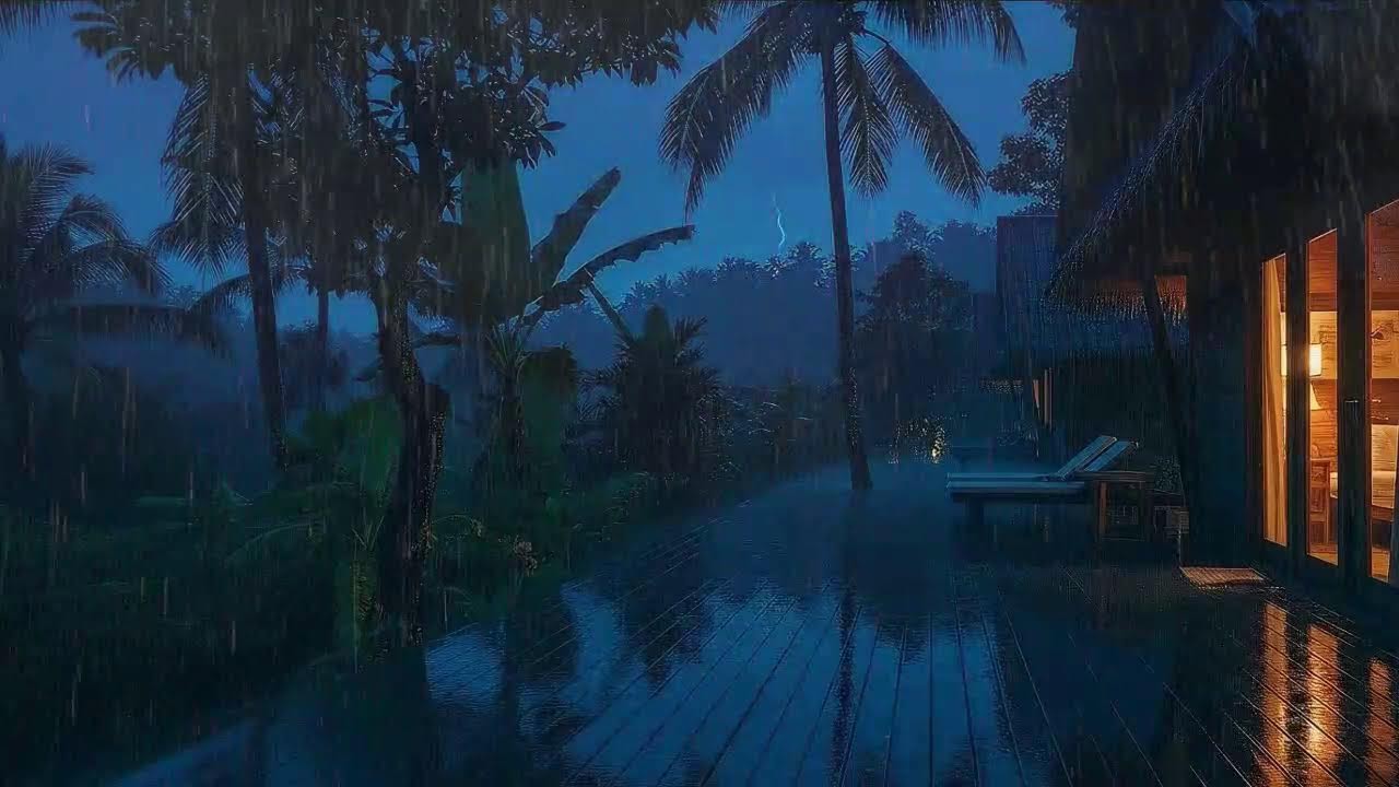 Drift to Sleep with Light Rain and Soft Thunder at Cabin Terrace 🌧️