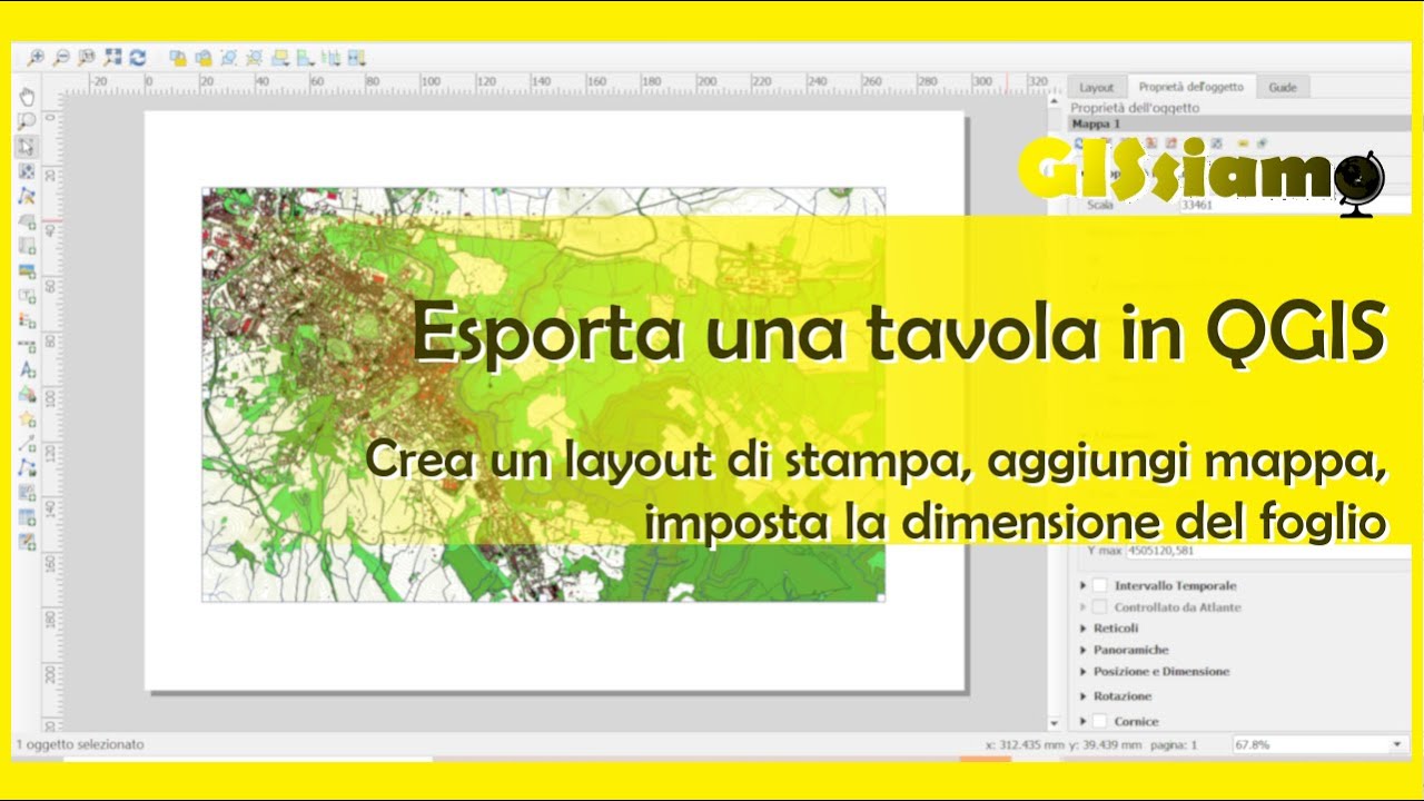 Esporta una tavola in QGIS: crea un layout di stampa|aggiungi mappa|imposta la dimensione del foglio