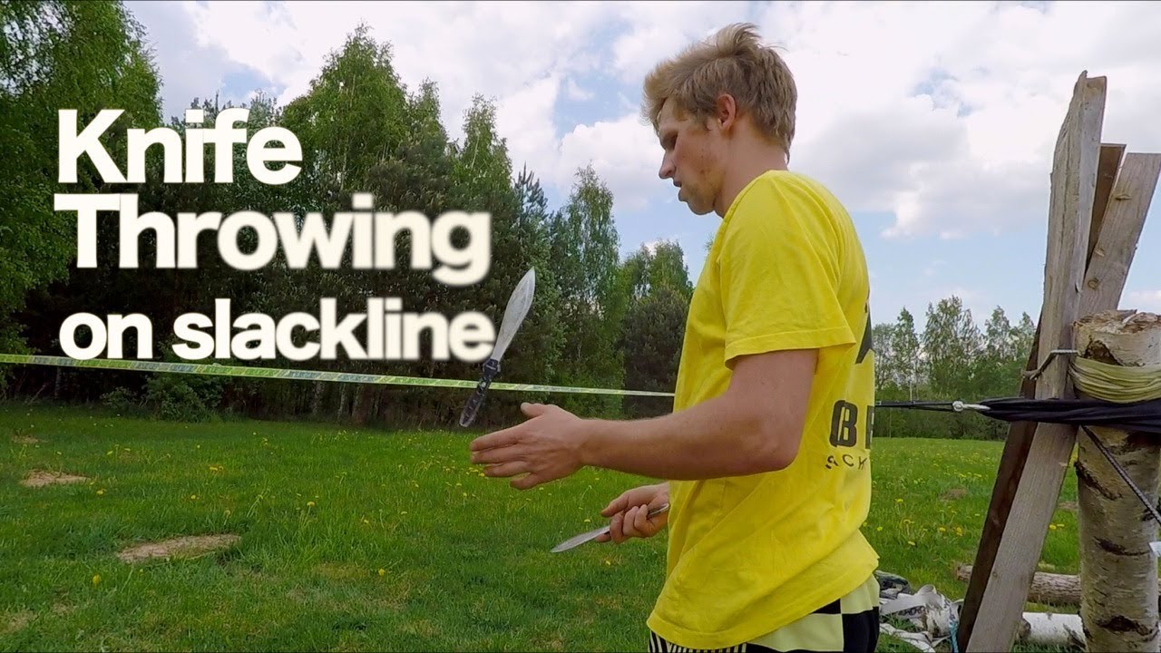 Knife Throwing on Slackline - Jaan Roose - Training