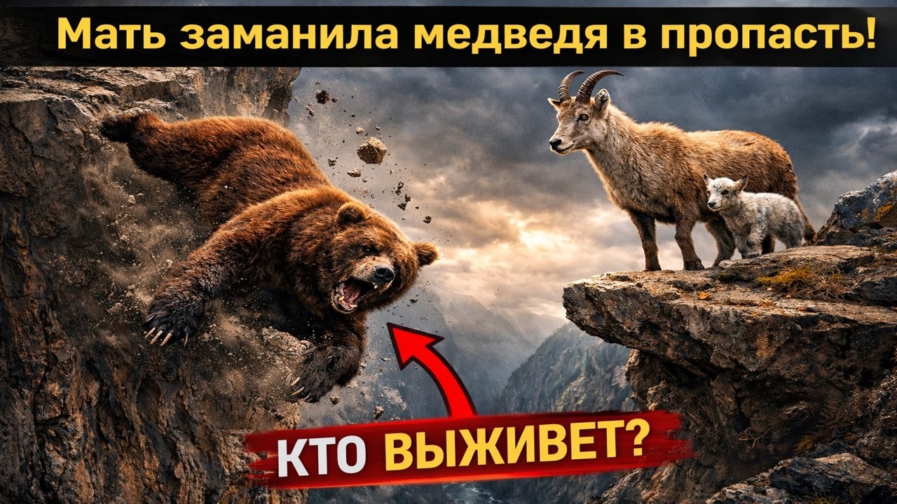 Смертельная ловушка на краю пропасти: как мать горного барана перехитрила бурого медведя