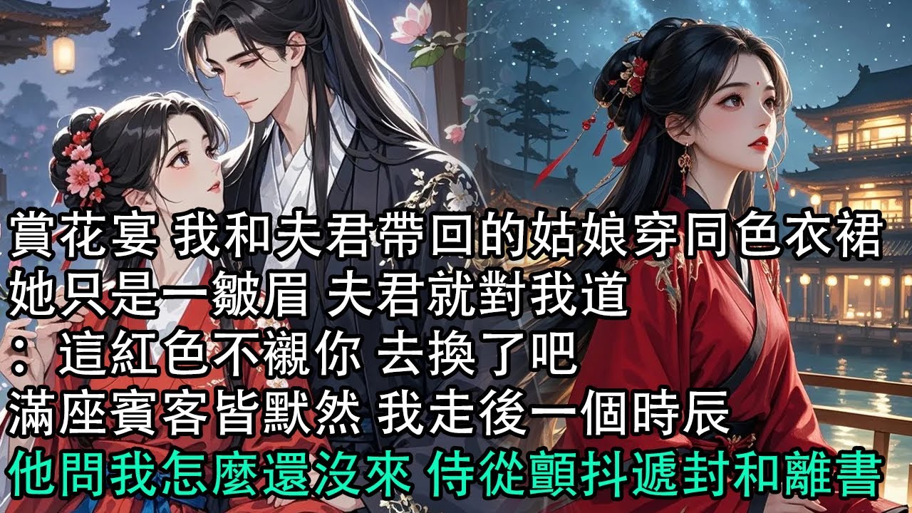 【一口氣看完】賞花宴 我和夫君帶回的姑娘穿同色衣裙，她只是一皺眉 夫君就對我道：這紅色不襯你 去換了吧，滿座賓客皆默然 我走後一個時辰，他問我怎麼還沒來 侍從顫抖遞封和離書