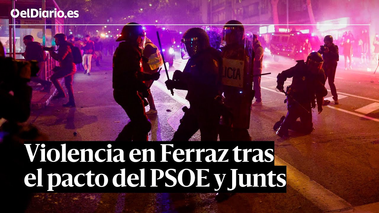 La concentración en Ferraz tras el pacto entre PSOE y Junts deriva en violencia por tercer día