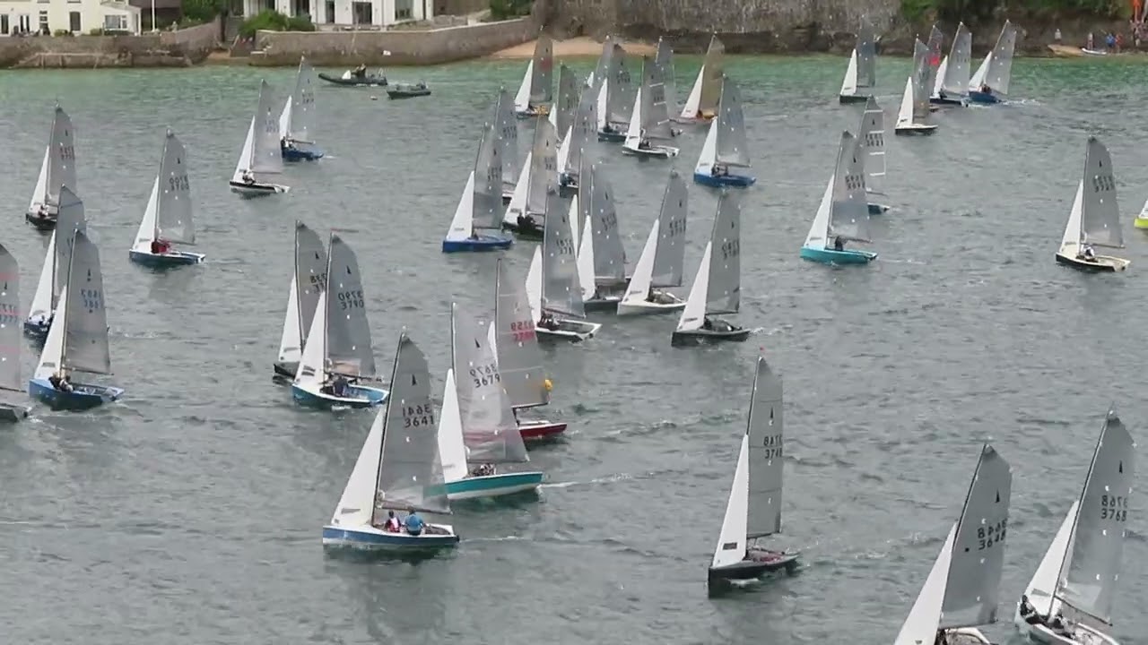Salcombe Gin Merlin Rocket Week 2024 Tuesday Afternoon Race Start (by Malcolm Mackley)