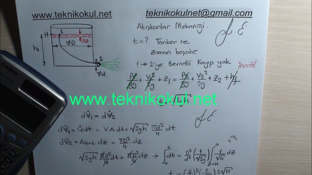 Akışkanlar Mekaniği Time Calculation with Bernolli Equation