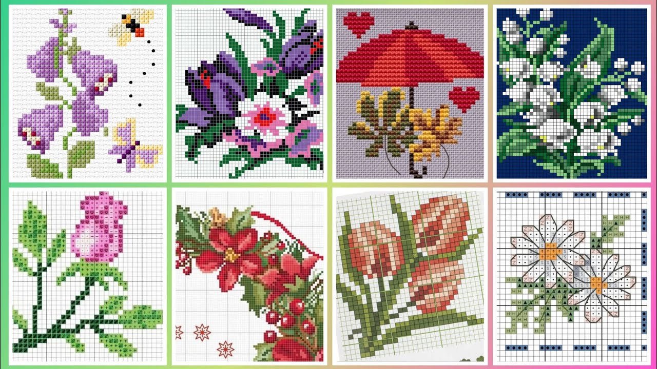 Более 100 потрясающих и элегантных схем для вышивки крестом с цветочными мотивами || Идеи для все...