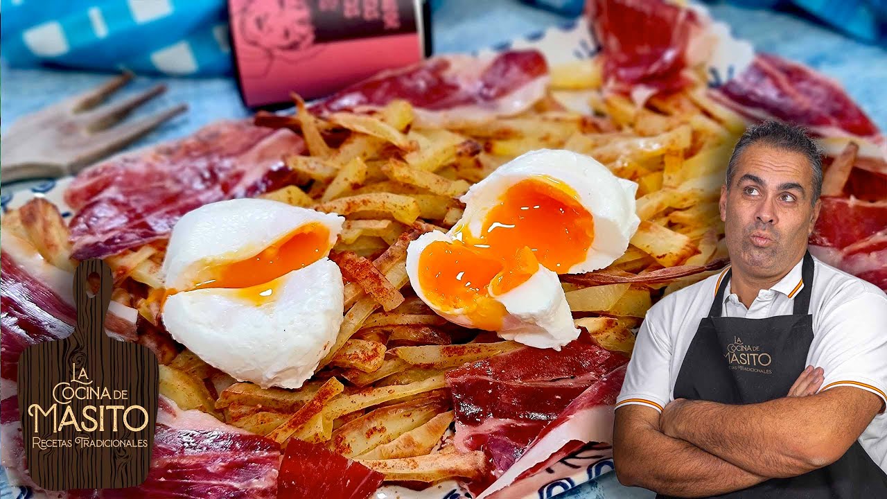 SIN GRASA Y SUPER RICOS HUEVOS ROTOS CON JAMON Y PATATAS ESPECIADAS
