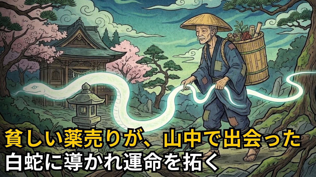 貧しい薬売りが、山中で出会った白蛇に導かれ運命を拓く