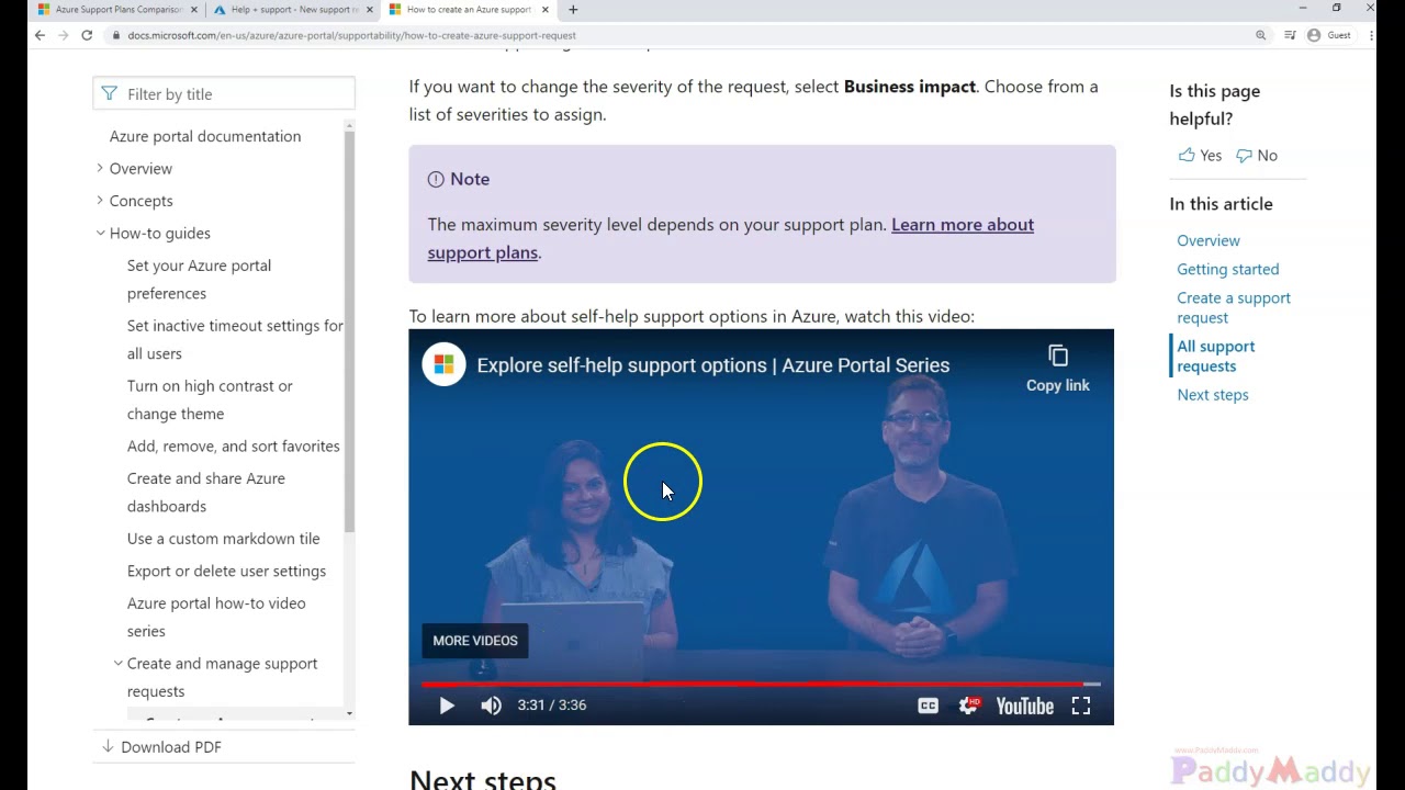 How to create and get an Azure Technical support request Ticket