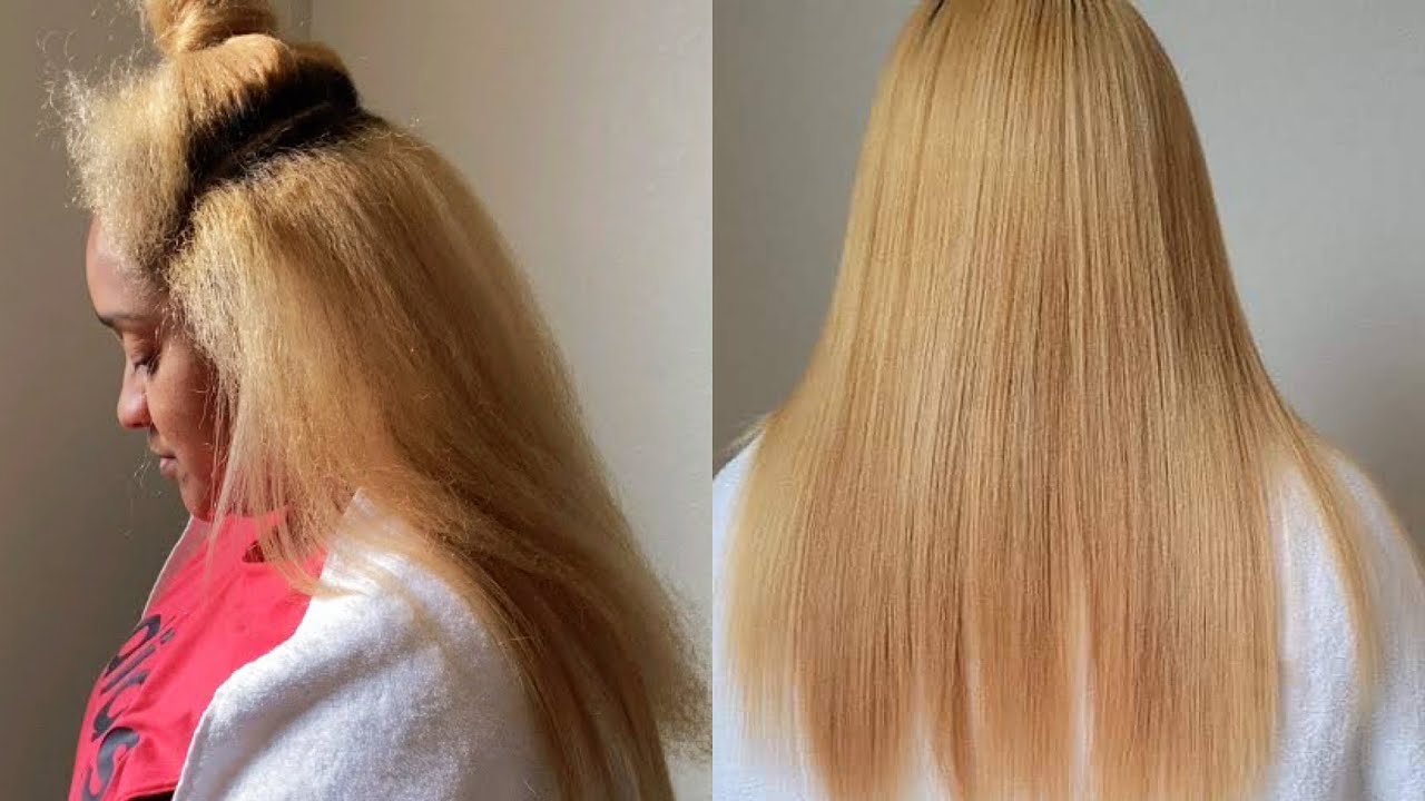 Best Blonde Hair Silk Press Tutorial! Long Hair Cut Short!