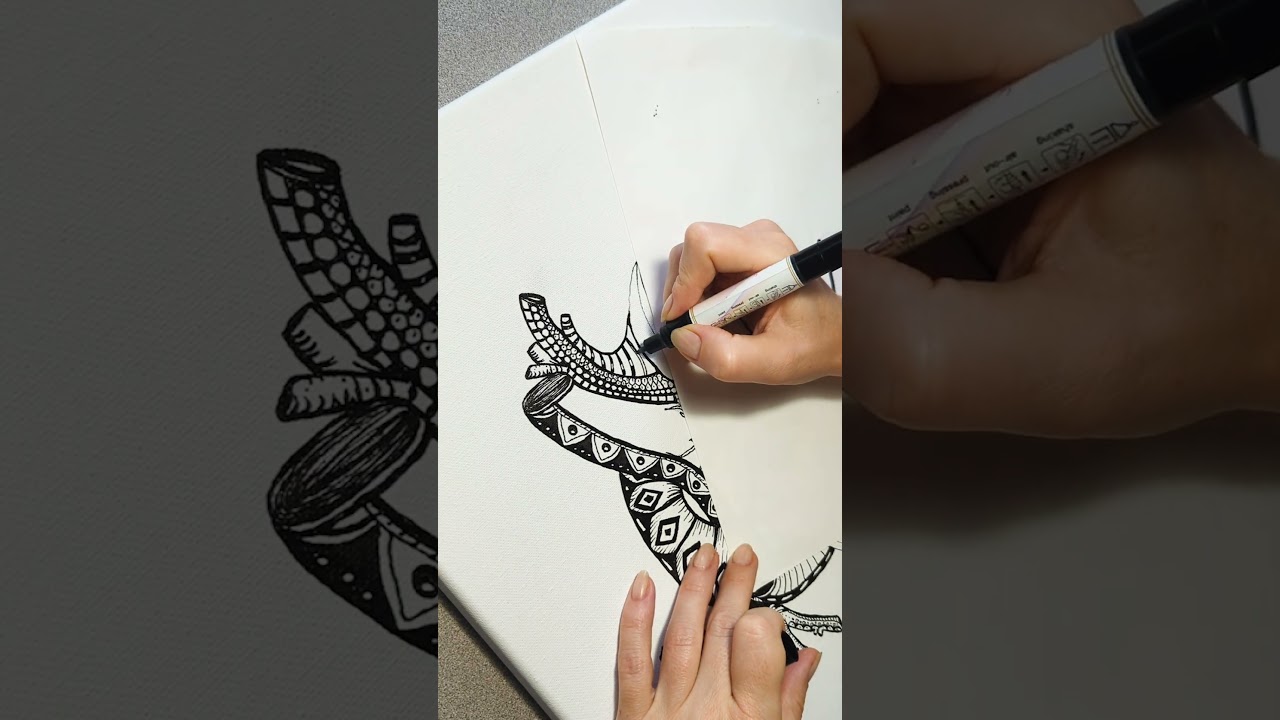 Zentangle on Canvas. Zendoodle Relaxing Drawing. ASMR. Mandala Patterns Heart on Canvas. #art