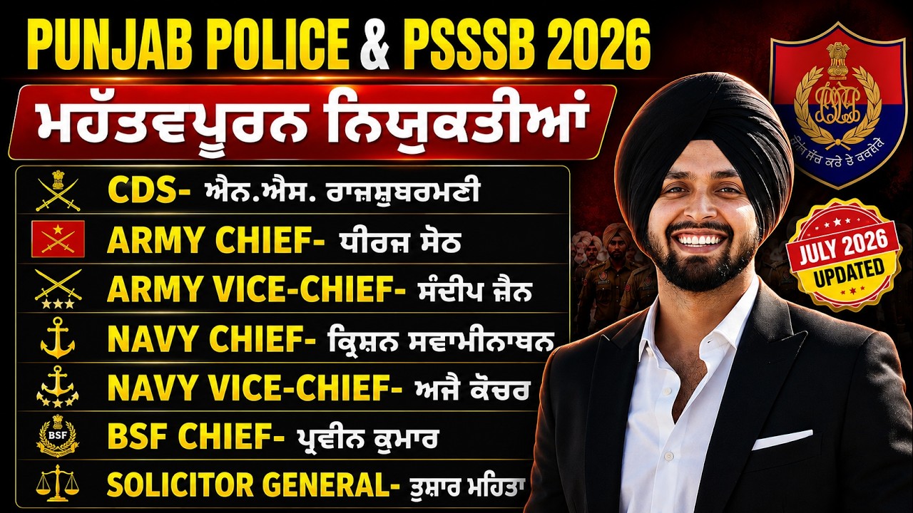 Appointment 2026 Current Affairs | Important Appointments For Punjab Police Constable, PSSSB 2026