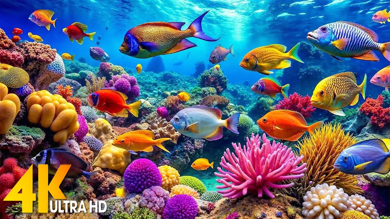 Aquarium 4K Ultra HD - Stunning Coral Reef Fish with Relaxing Meditation Music for Sleep
