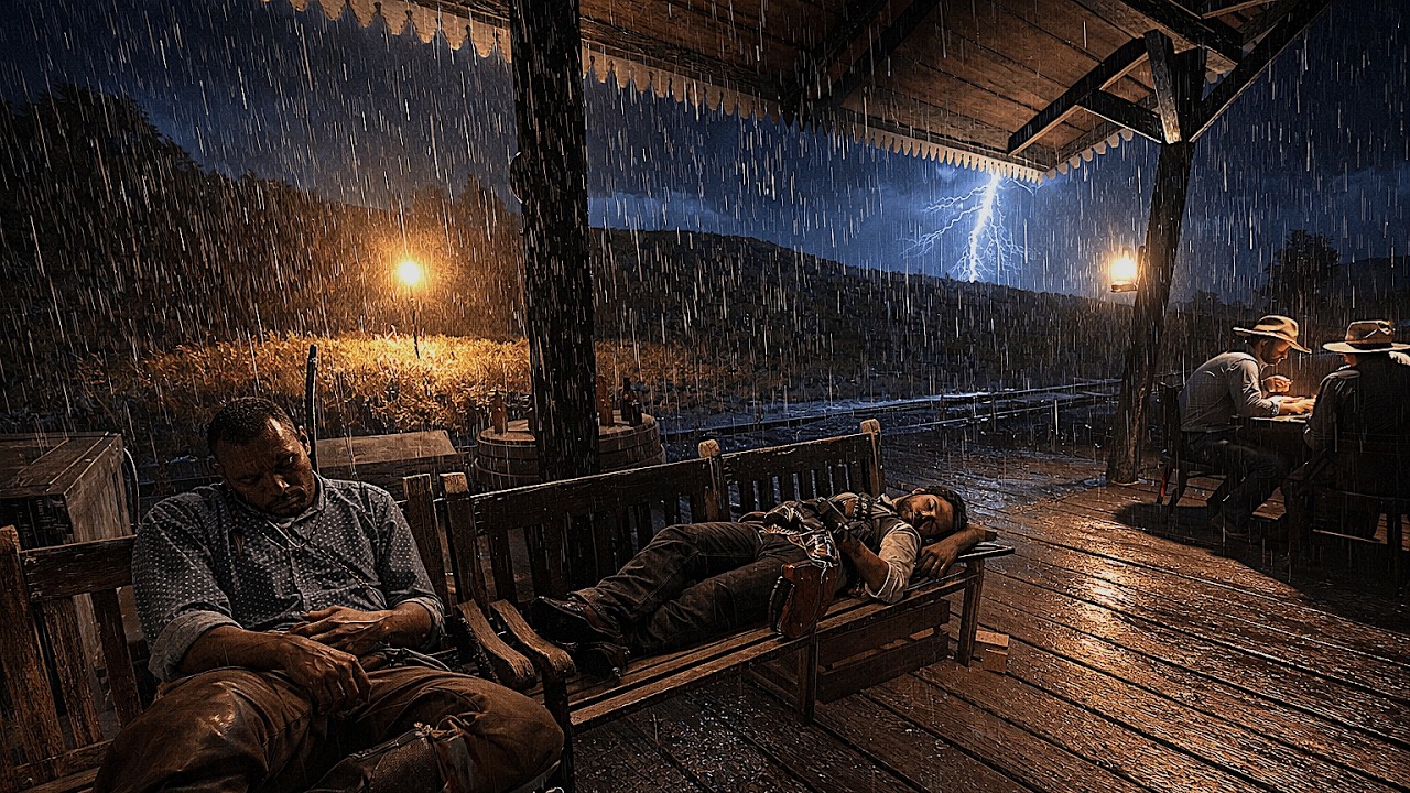 Sleeping at the Train Station | John and Charles Takes a Cozy Nap on a Bench During Storm| RDR2 ASMR
