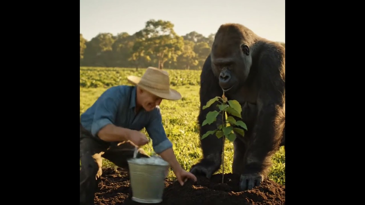 Farmer & Gorilla Planting Hope 🌱❤️