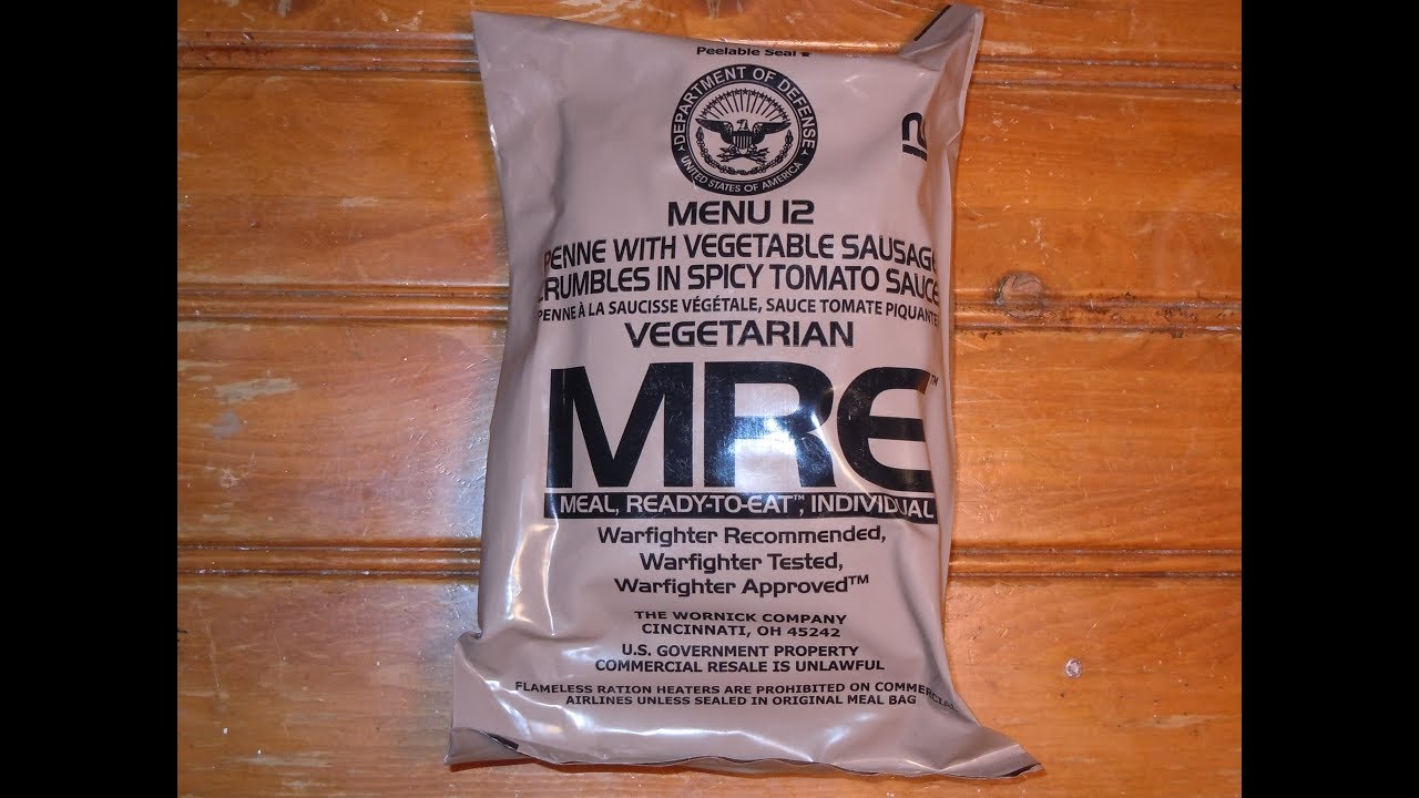 MRE Review – Menu No  12 – Penne with Vegetable Sausage Crumbles in Spicy Tomato Sauce