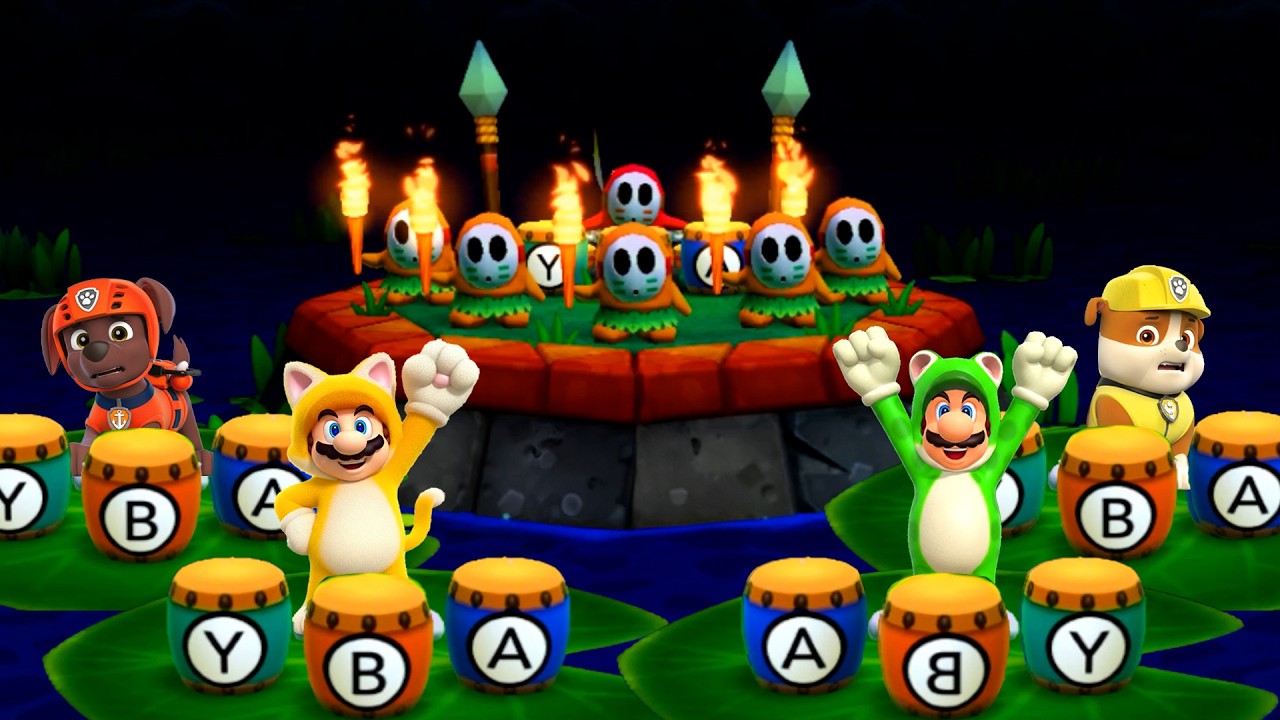 Mario Party: The Top 100 Epic Minigames – Cat Mario & Cat Luigi FACE OFF Rubble & Zuma 😱
